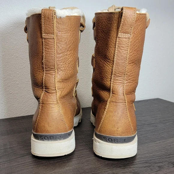 Sorel Kezar Waterproof Leather- Suede Tall Storm Sherpa Lined Laceup Boots Tan - Picture 5 of 8